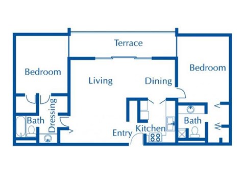 2 bedroom 2 bathroom floor plan at The Van Buren Apartments in Tucson, AZ